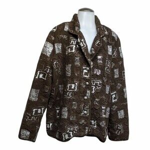 Tally-Ho Shacket Women 1X Collared Button Down Jacket Brown Textured Crinkle